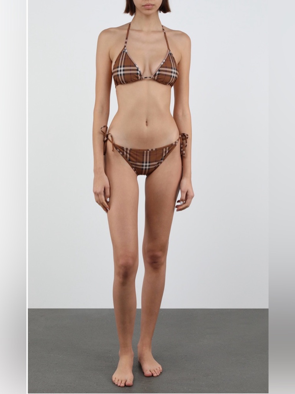 BURBERRY Check Triangle Bikini Brown Plaid Triangle Bikini Set, Top & Bottom NWT